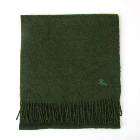 BURBERRYS London Solid Color Dark GREEN Cashmere Scarf 12.25 x 55 w Fringe - Picture 2 of 4